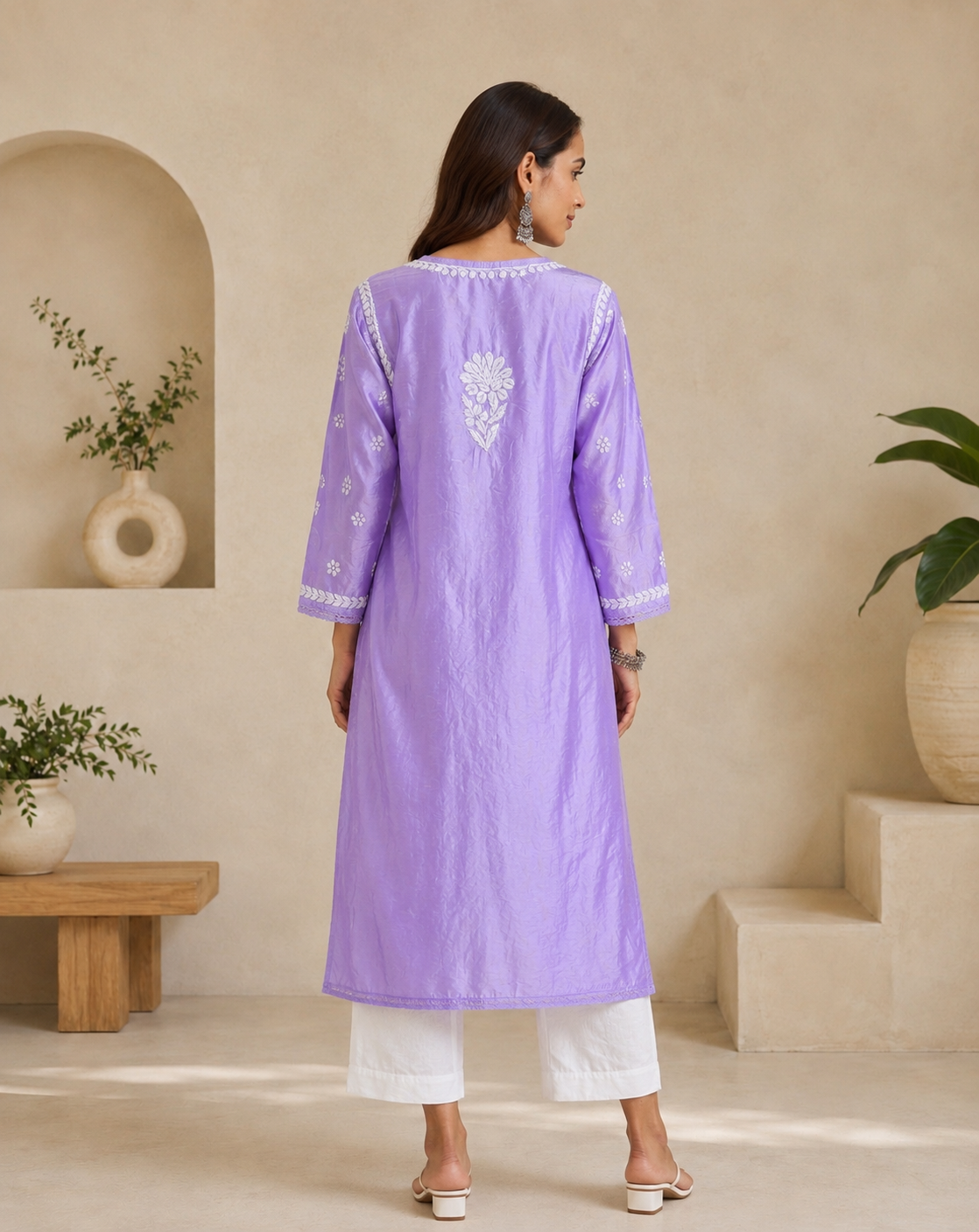 Chanderi Kurti with Lace Detailing