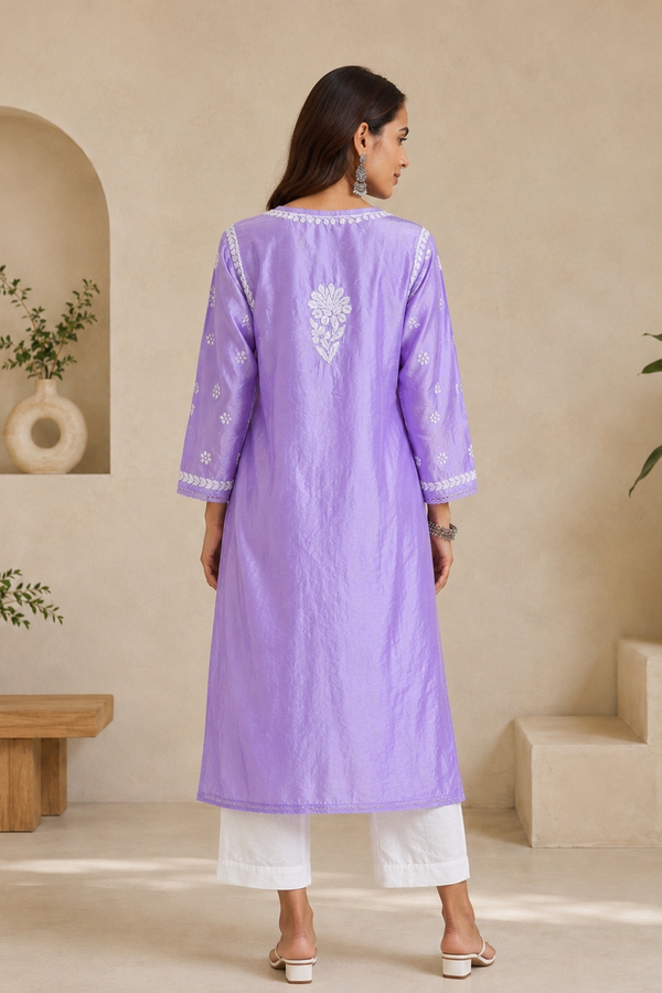 Chanderi Kurti with Lace Detailing