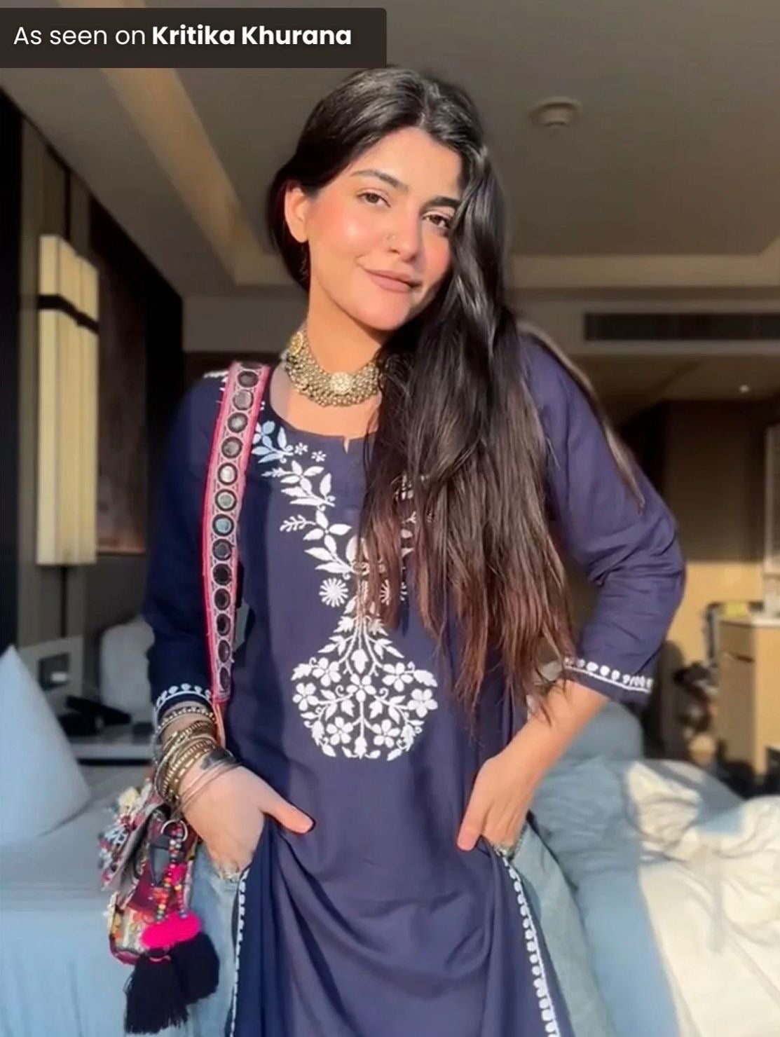 Celebrity-Inspired Rayon Chikankari Kurta Set