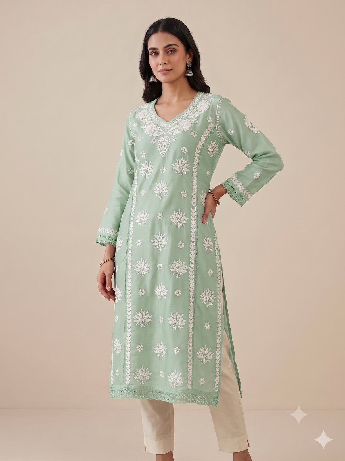 Chanderi Kurti with Lace Detailing