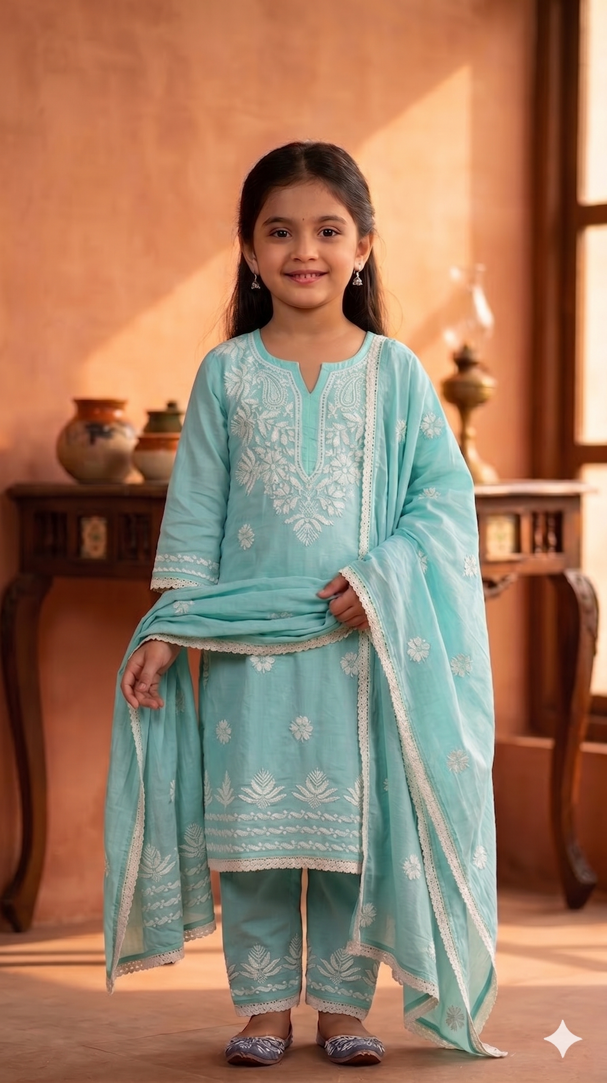 Kids Chikankari Kurta Set with Dupatta