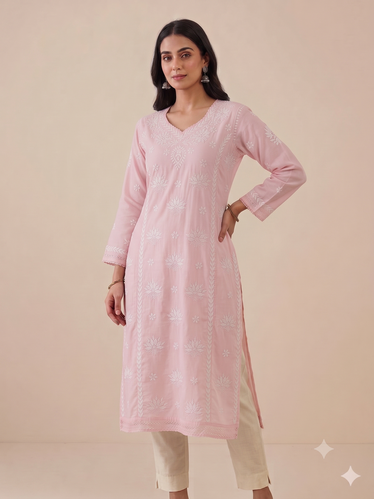 Chanderi Kurti with Lace Detailing