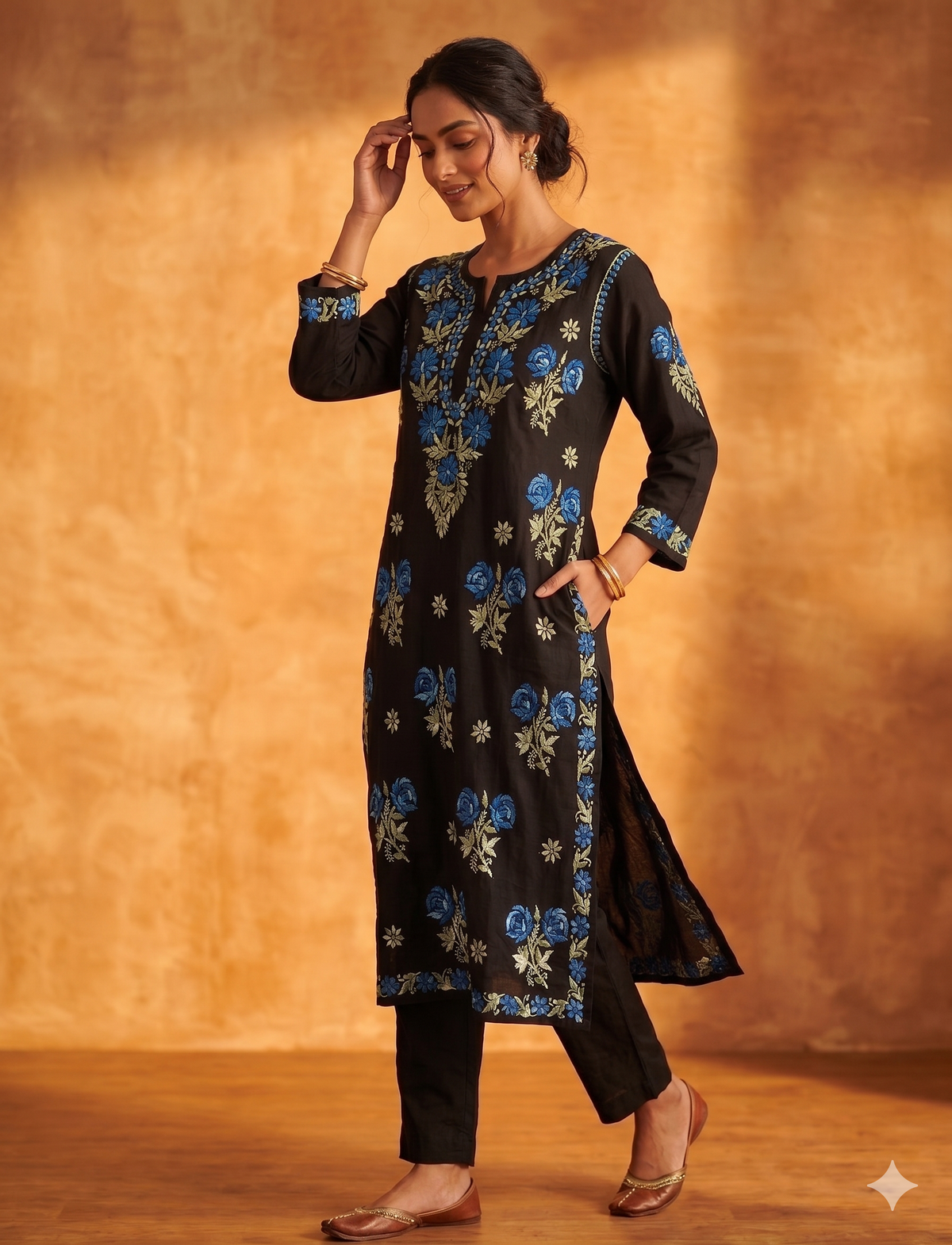 Rayon Rose Kurti | Black