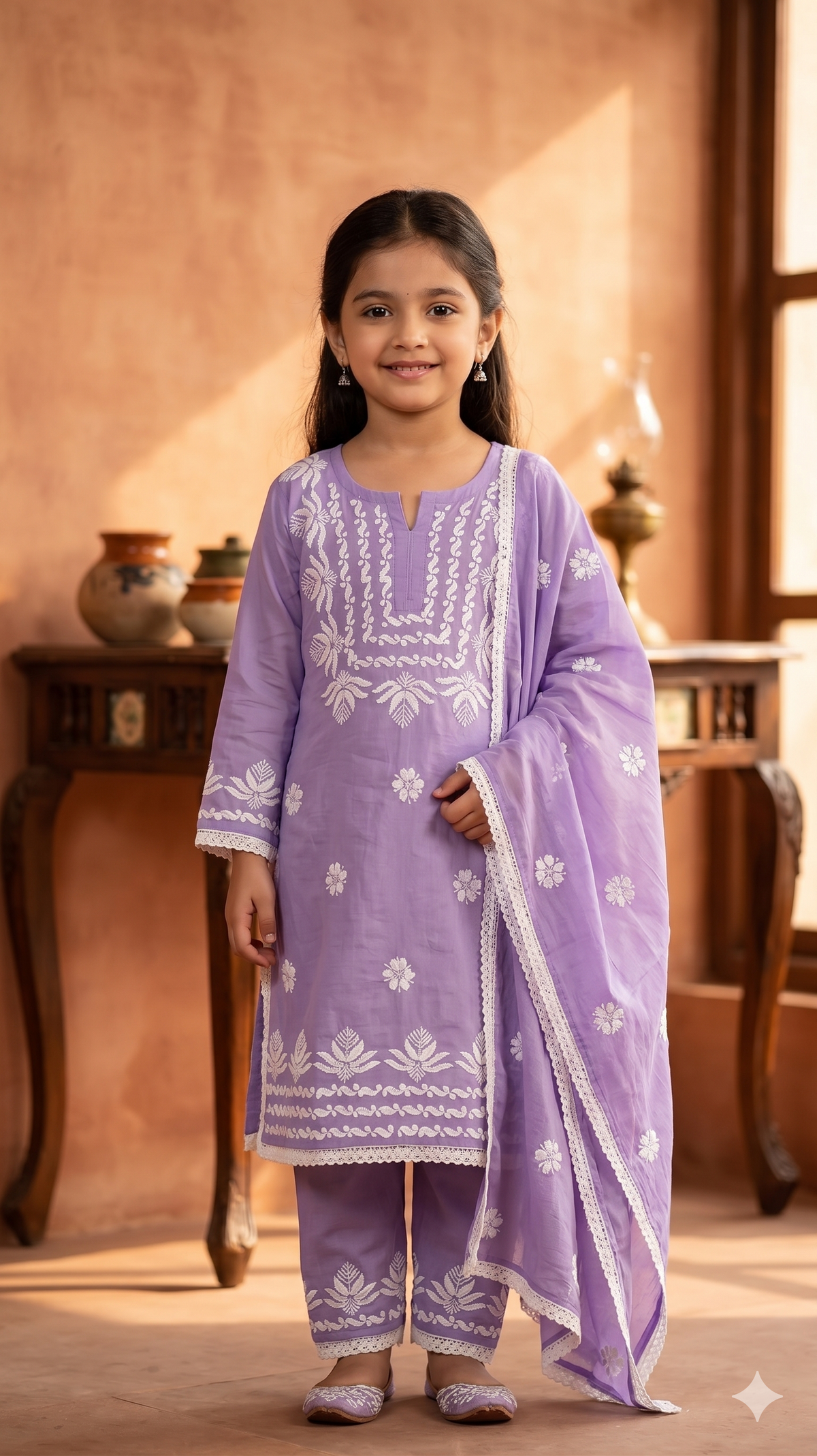 Kids Chikankari Kurta Set with Dupatta