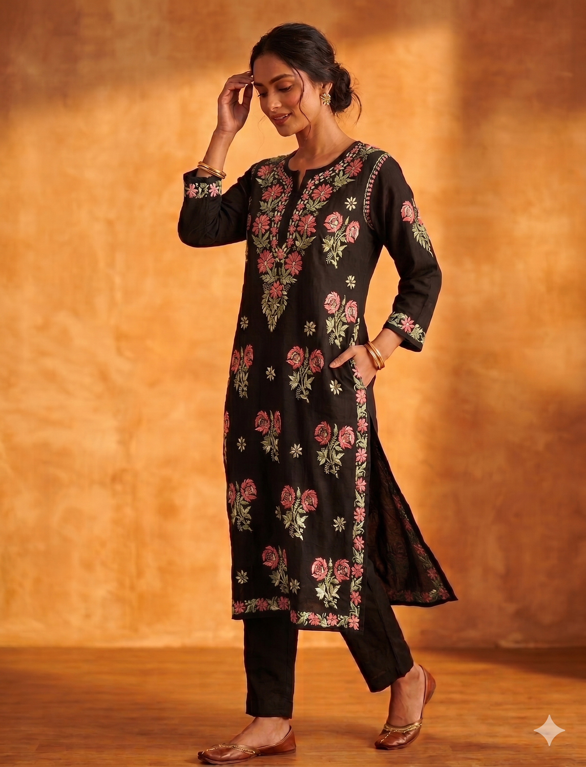 Rayon Rose Kurti | Black