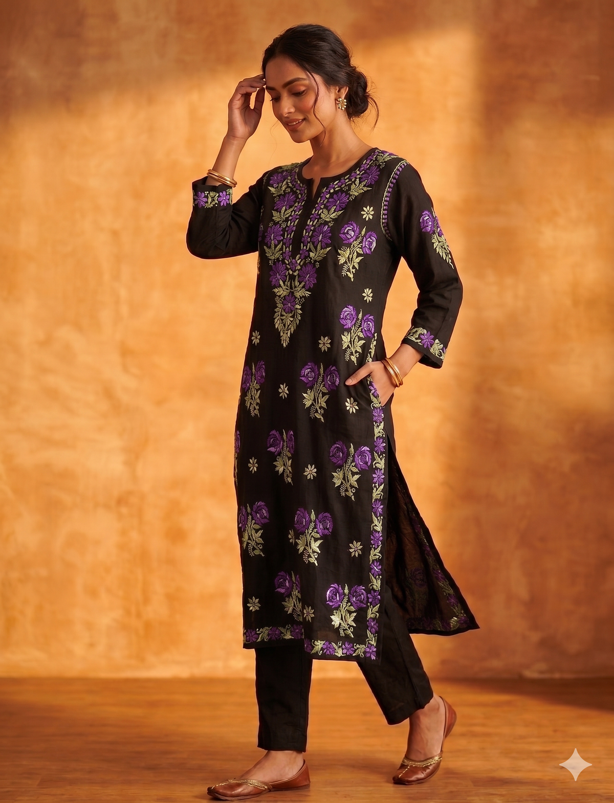 Rayon Rose Kurti | Black