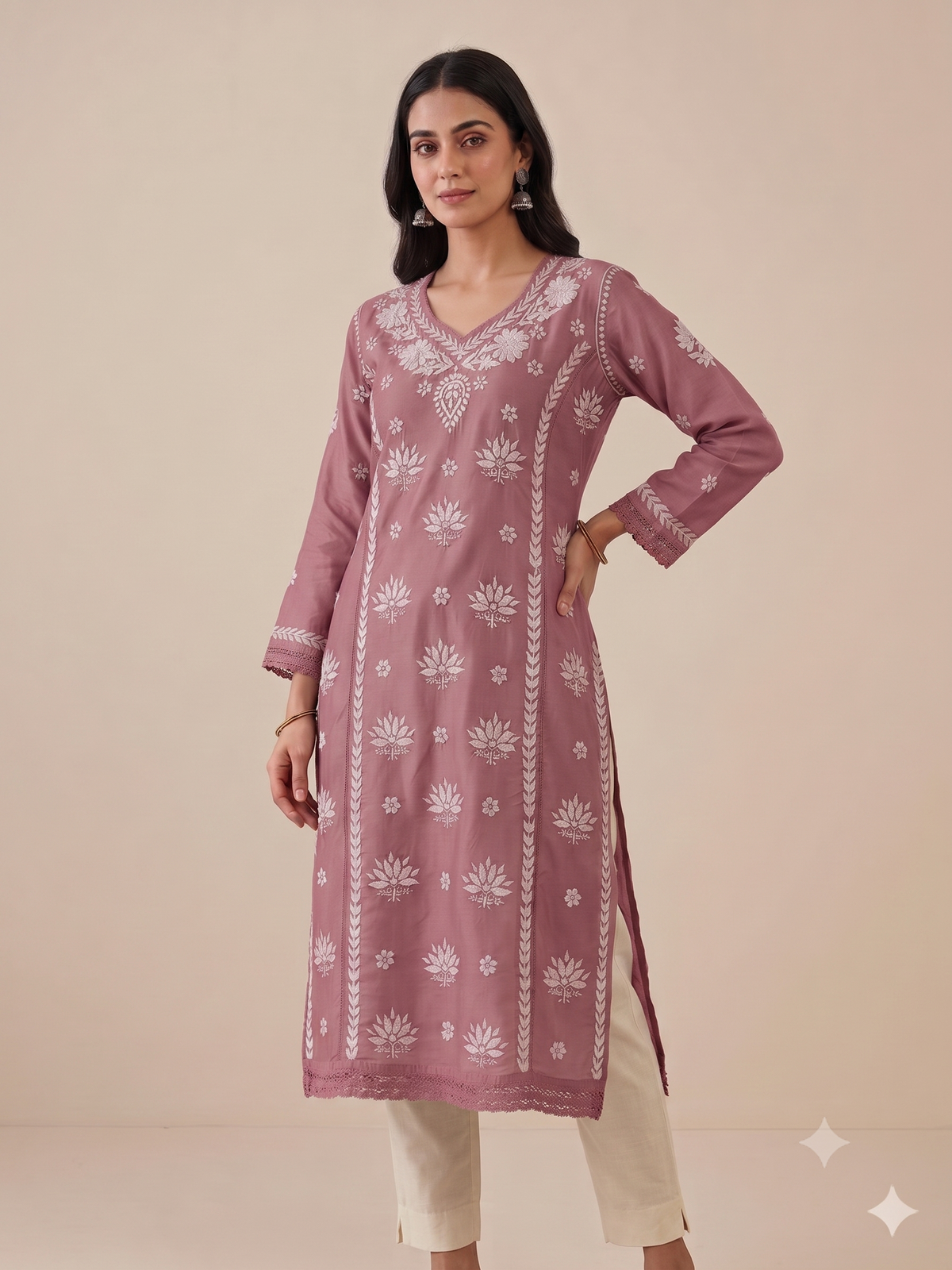 Chanderi Kurti with Lace Detailing