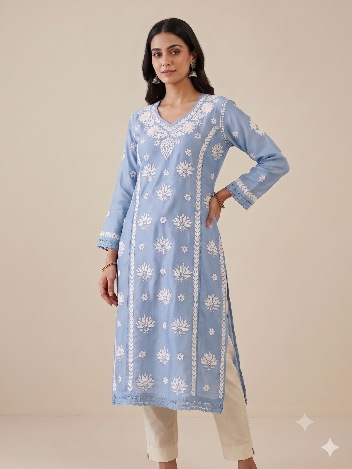 Chanderi Kurti with Lace Detailing